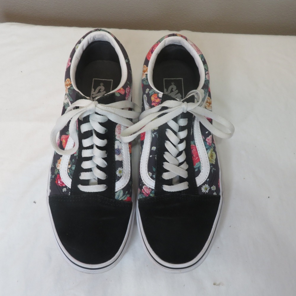Vans Old Skool Floral Black Suede Low Top Sneakers Womens 9.5 Mens 8 500714